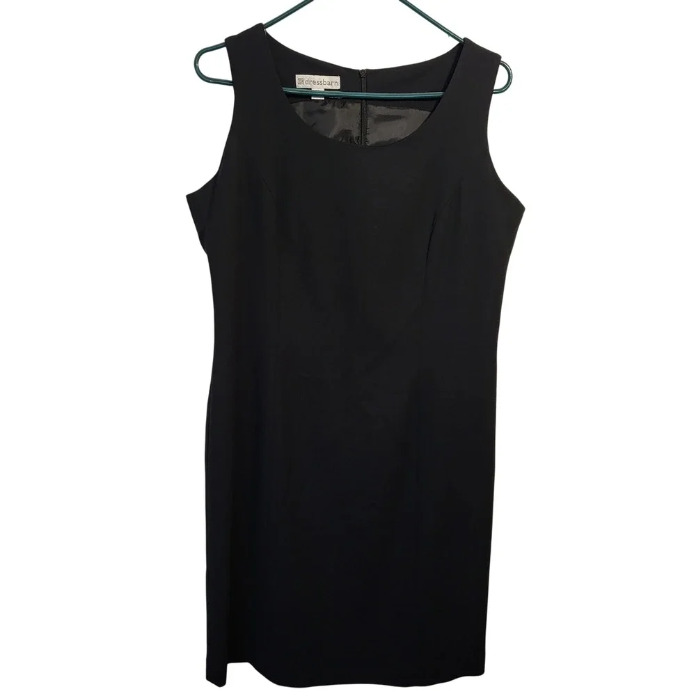 VTG Dressbarn Black Sleeveless Sheath Dress Sz 12 V‎ Neck Zipper Back Lined